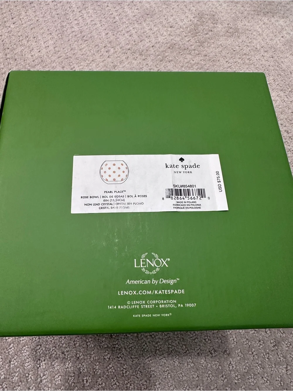 Kate Spade Lenox Pearl Place Gold Polka Dot Crystal Rose Bowl Vase 6” NIB
